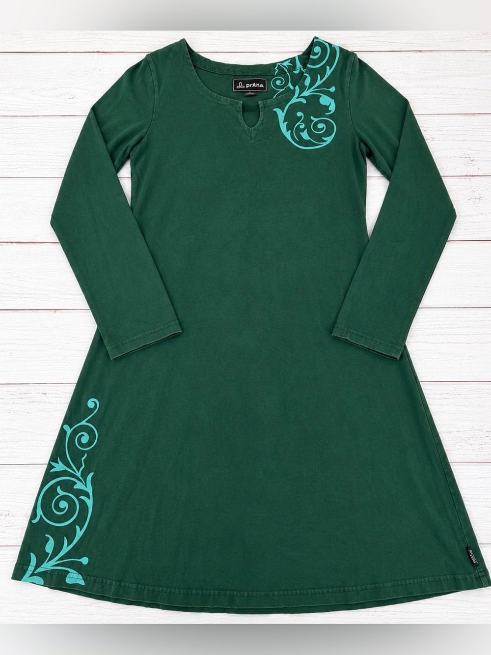prAna Organic Cotton Green Boho Graphic Dress M